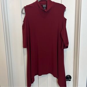 Clara Sun‎ Woo Top Women’s Cold Shoulder Blouse Size Large Dark Red High Neck